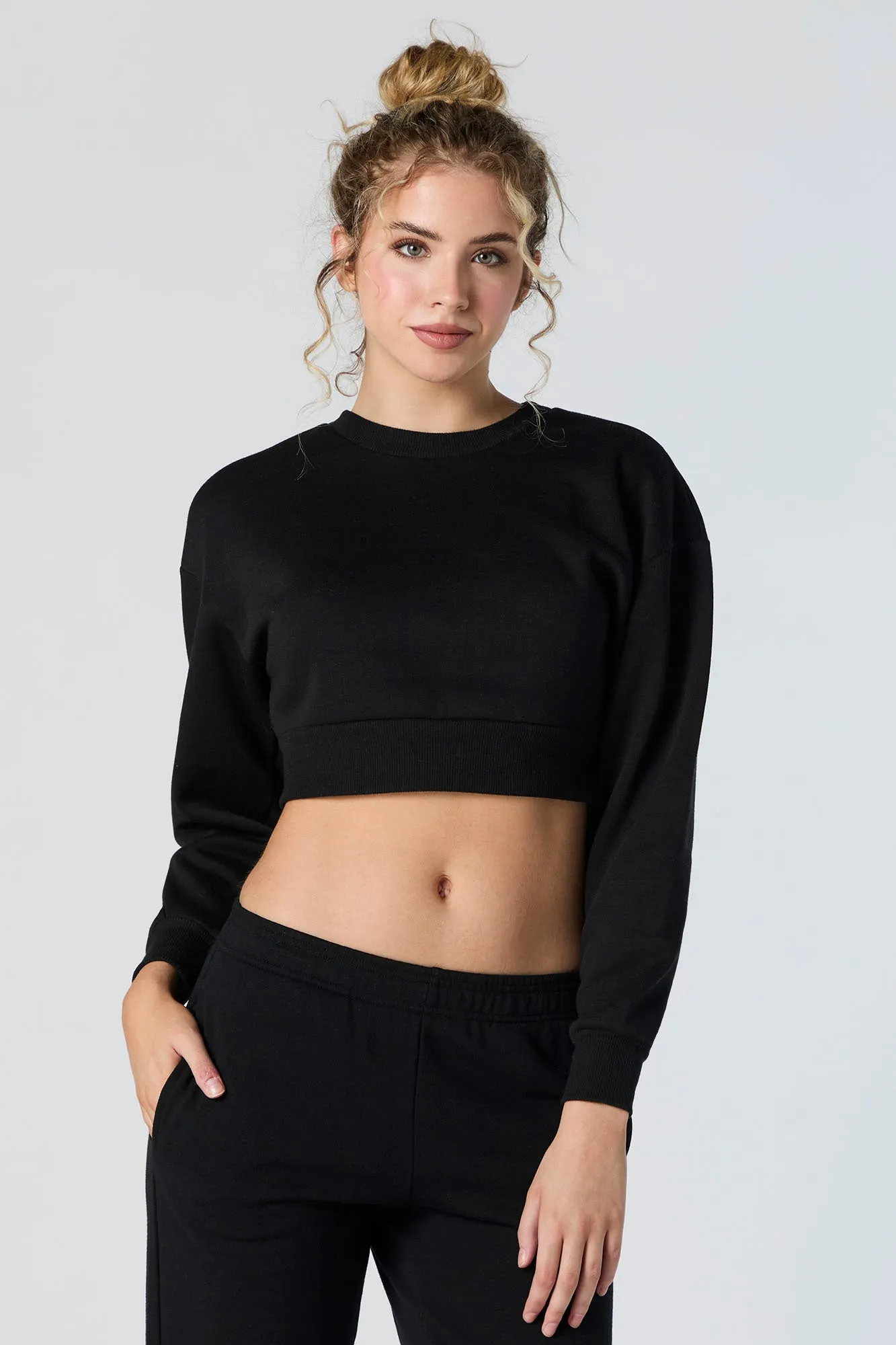 Solid Fleece Cropped Sweatshirt sold by Urban Planet product image thumbnail 5