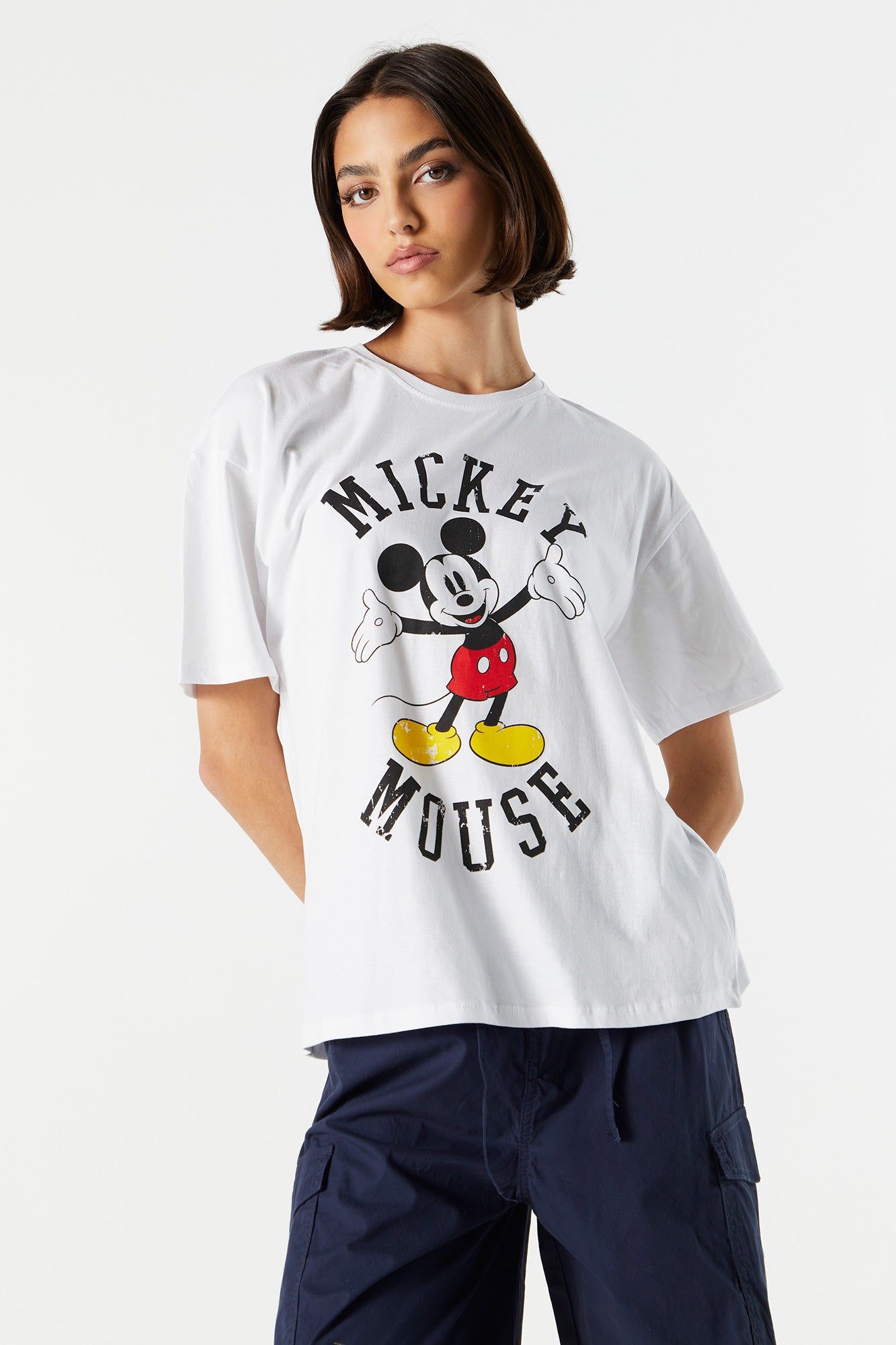 White Mickey Mouse Graphic Boyfriend T-Shirt sold by Urban Planet