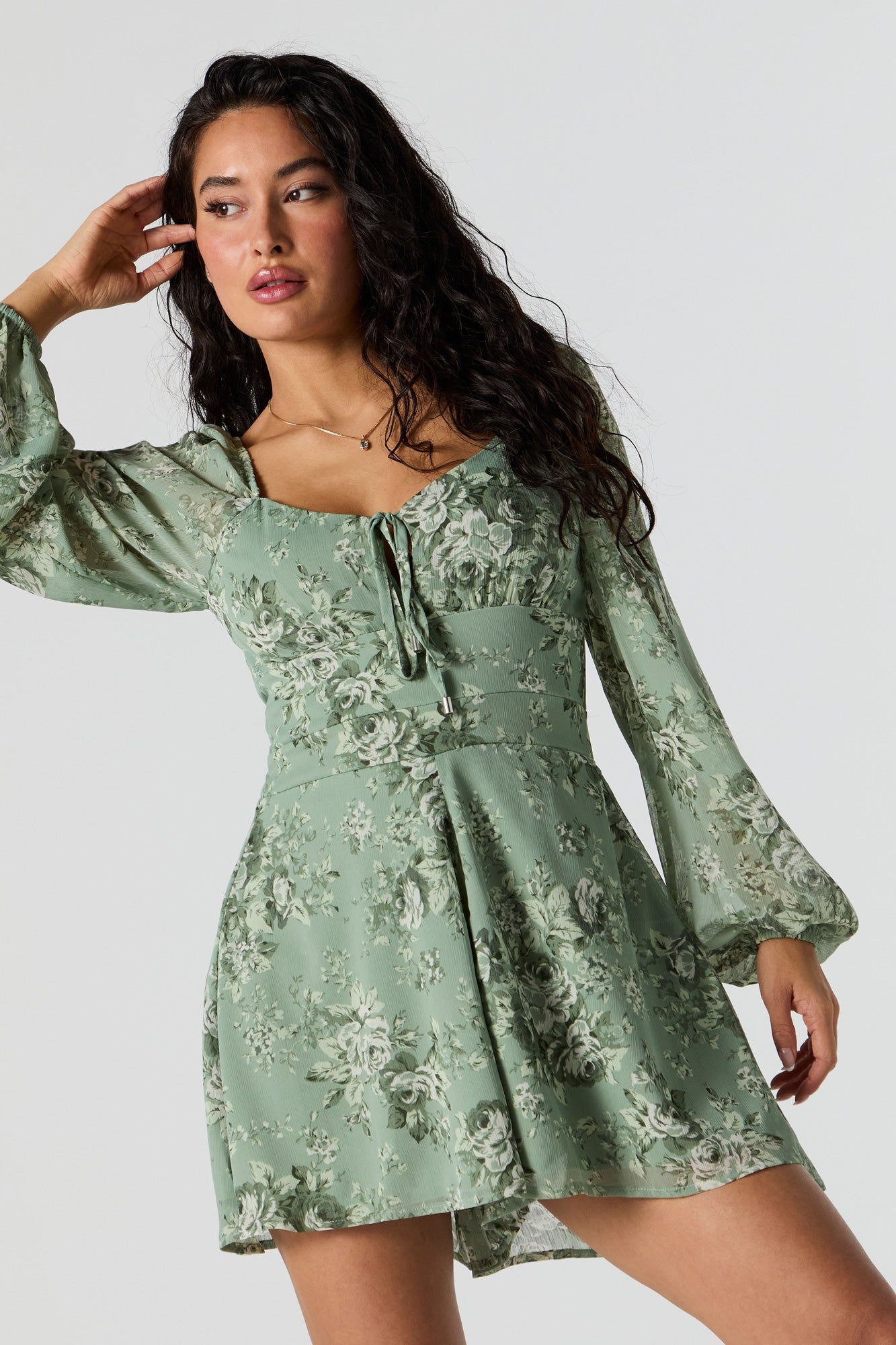 Floral Print Milkmaid Long Sleeve Romper sold by Urban Planet