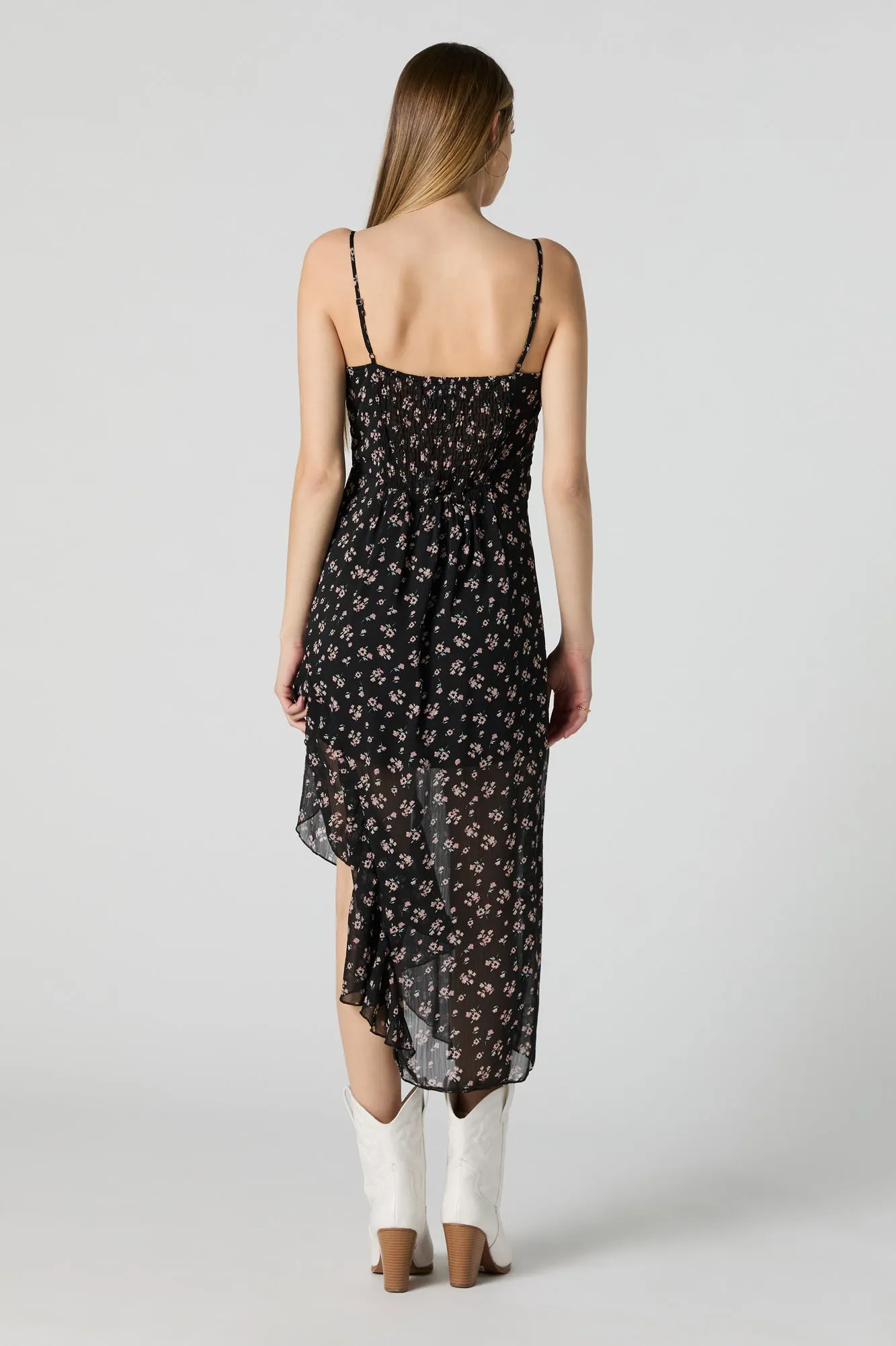 Chiffon Floral Cowl Neck Asymmetrical Midi Dress sold by Urban Planet product image thumbnail 3