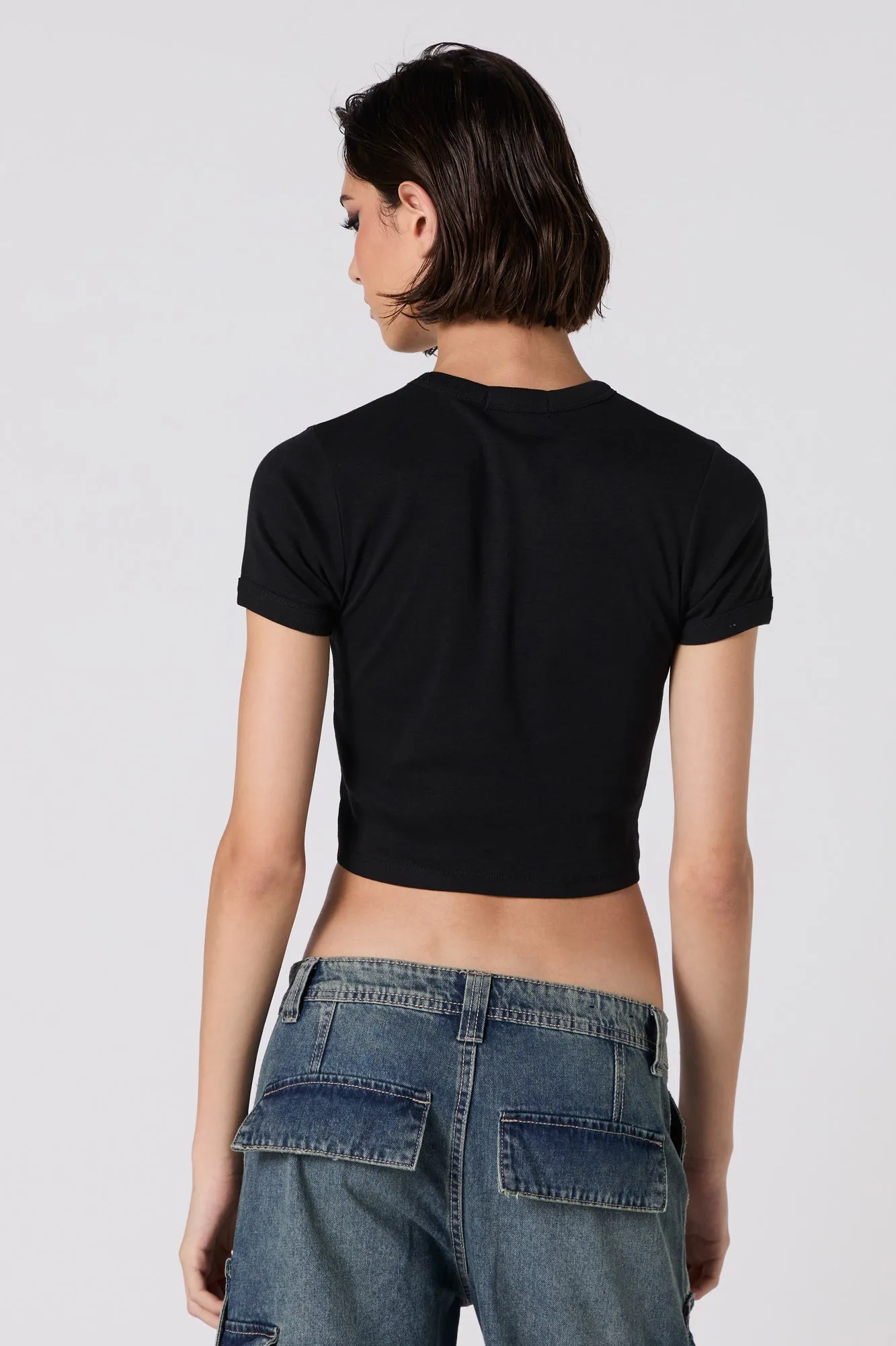 T-shirt ultracourt côtelé à imprimé Star sold by Urban Planet product image thumbnail 2