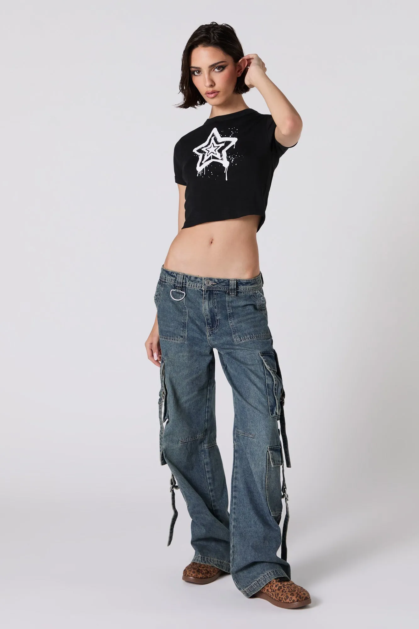 T-shirt ultracourt côtelé à imprimé Star sold by Urban Planet product image thumbnail 3