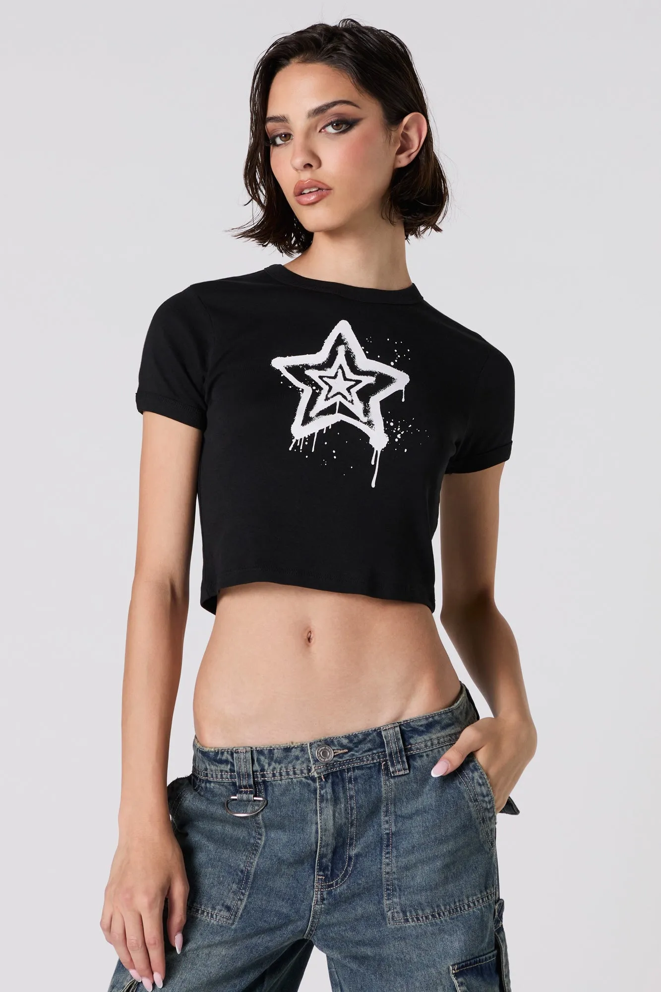 T-shirt ultracourt côtelé à imprimé Star sold by Urban Planet