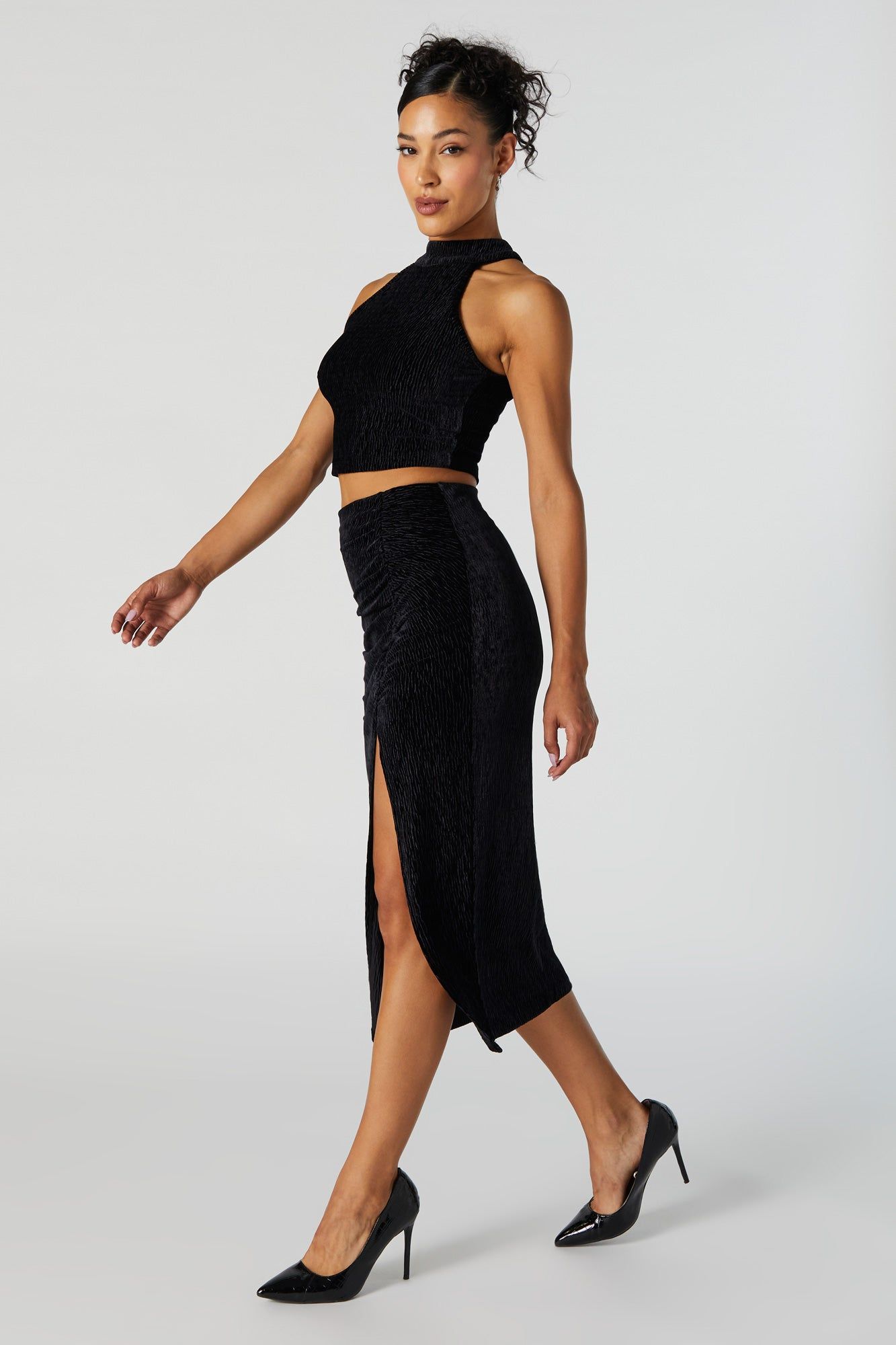 Textured Velvet Slit Midi Skirt sold by Urban Planet product image thumbnail 4
