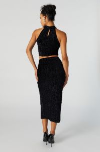 Textured Velvet Slit Midi Skirt sold by Urban Planet