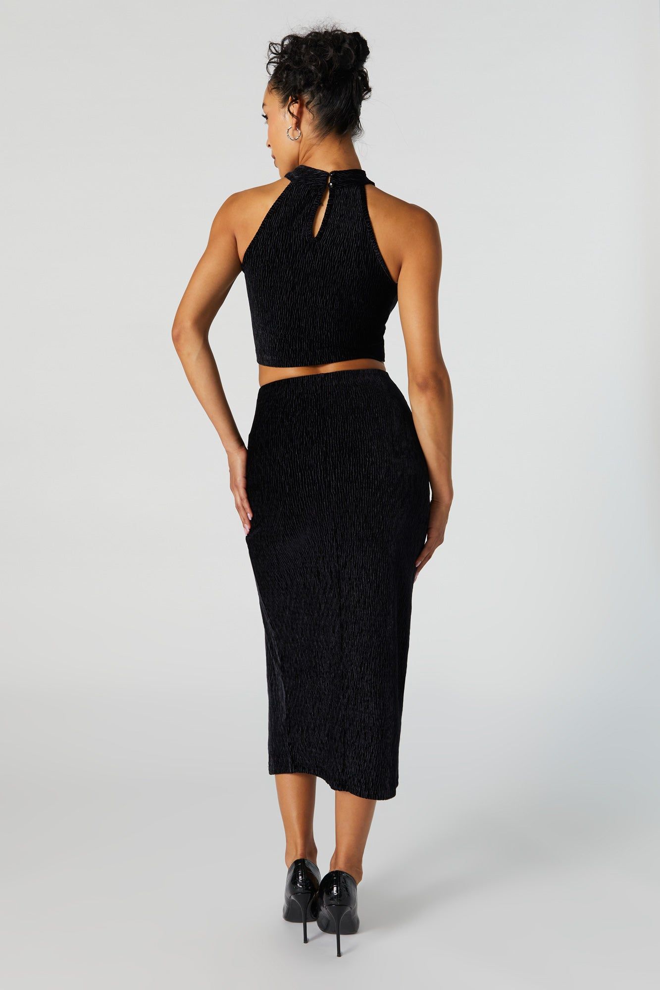 Textured Velvet Slit Midi Skirt sold by Urban Planet product image thumbnail 3