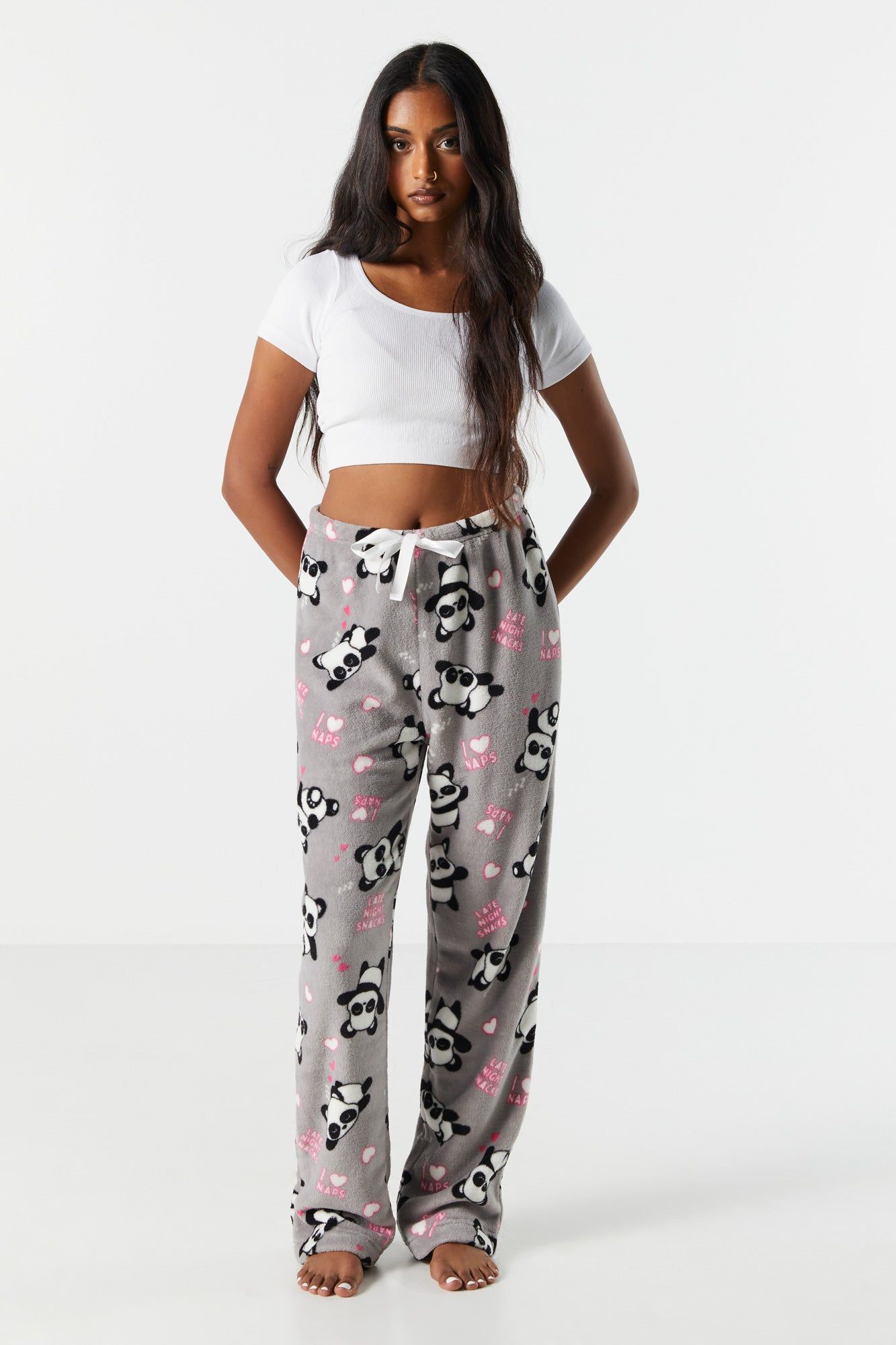 Panda Print Plush Pajama Pant sold by Urban Planet