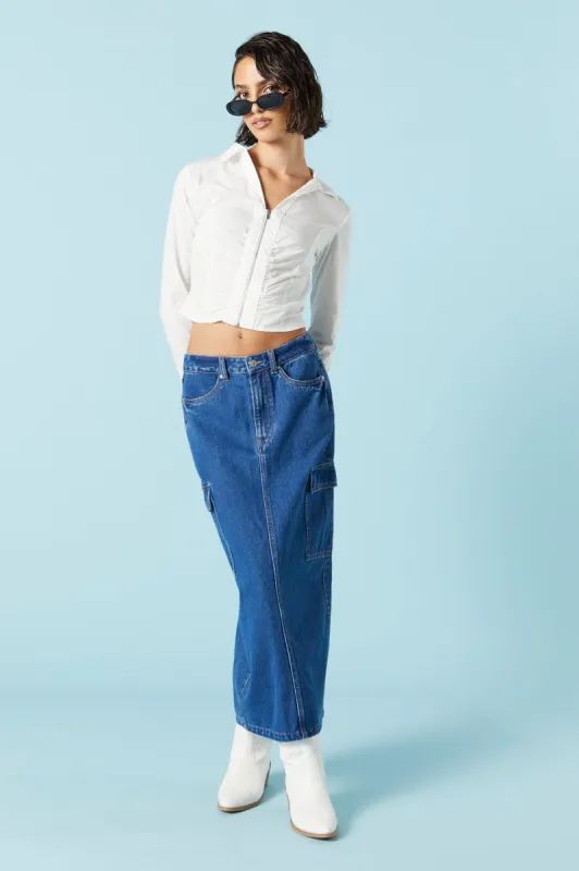 Denim Cargo Maxi Skirt sold by Urban Planet