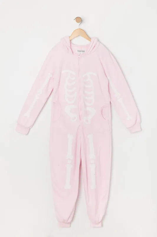 Girls Fleece Pink Skeleton Onesie sold by Urban Planet