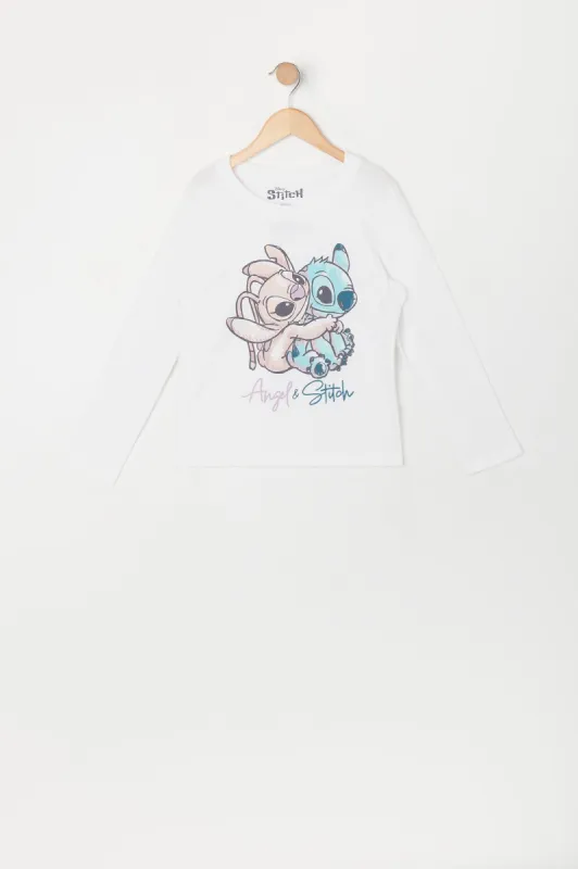 Girls Angel and Stitch Graphic Long Sleeve Top sold by Urban Planet