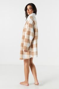 Plaid Print Sherpa Collared Lounge Cardigan sold by Urban Planet