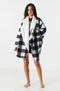 Plaid Print Sherpa Collared Lounge Cardigan sold by Urban Planet