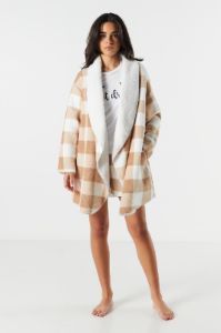 Plaid Print Sherpa Collared Lounge Cardigan sold by Urban Planet