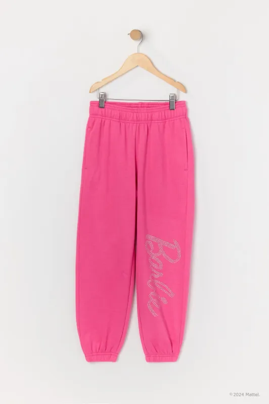 Jogger en molleton à imprimé Barbie™ avec pierres du Rhin pour fille sold by Urban Planet