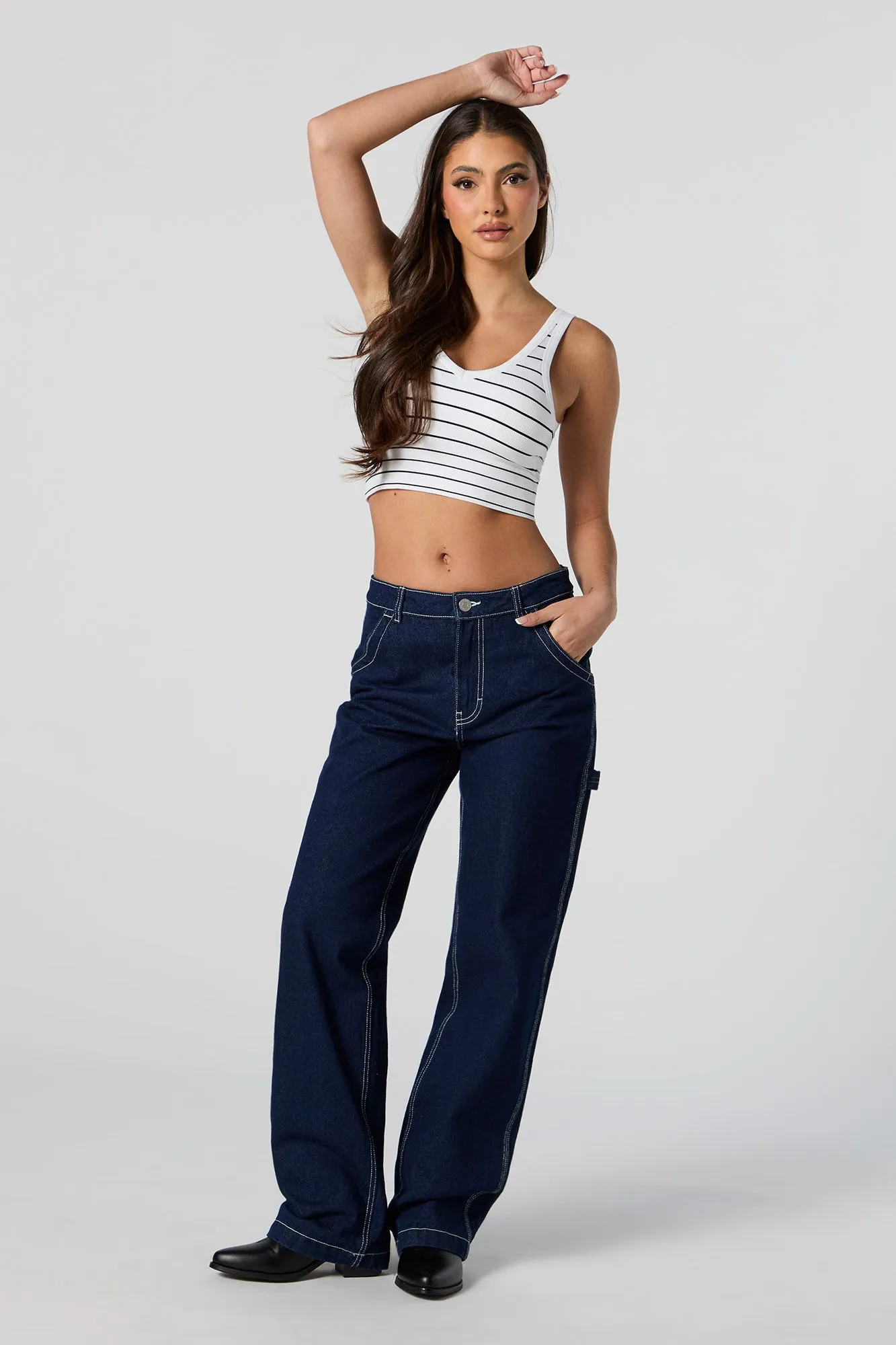 Débardeur côtelé rayé court sans couture à encolure en V sold by Urban Planet product image thumbnail 3