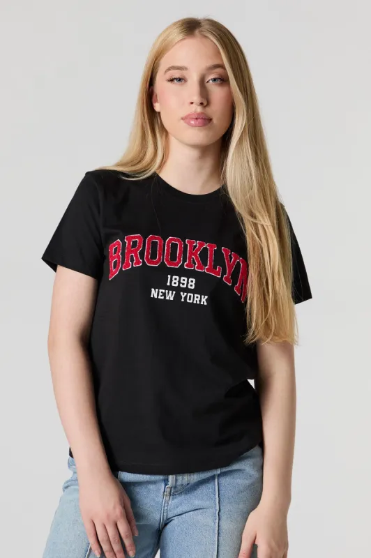 Brooklyn Chenille Embroidered Boyfriend T-Shirt sold by Urban Planet