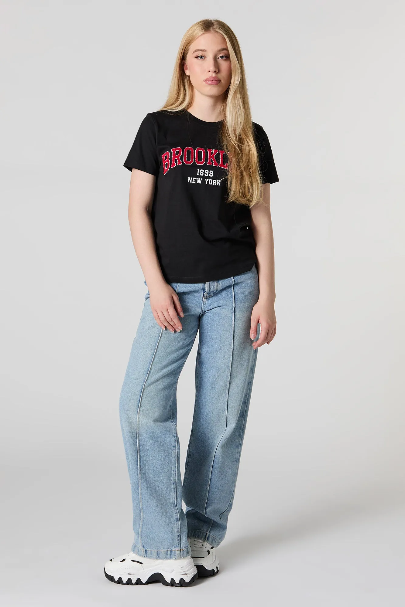 Brooklyn Chenille Embroidered Boyfriend T-Shirt sold by Urban Planet product image thumbnail 3