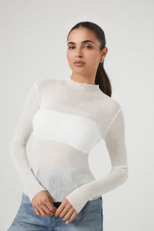 Semi Sheer Knit Mock Neck Long Sleeve Top sold by Urban Planet