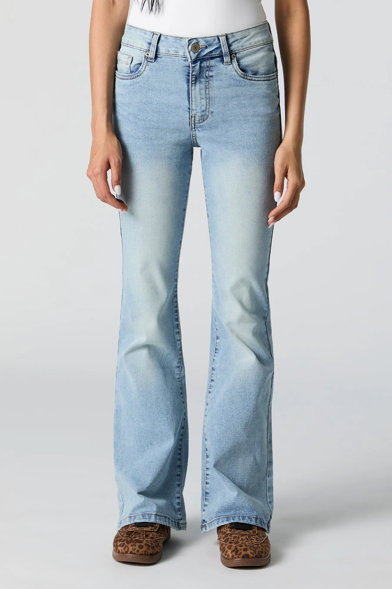Medium Wash Mid Rise Flare Jean sold by Urban Planet product image thumbnail 2