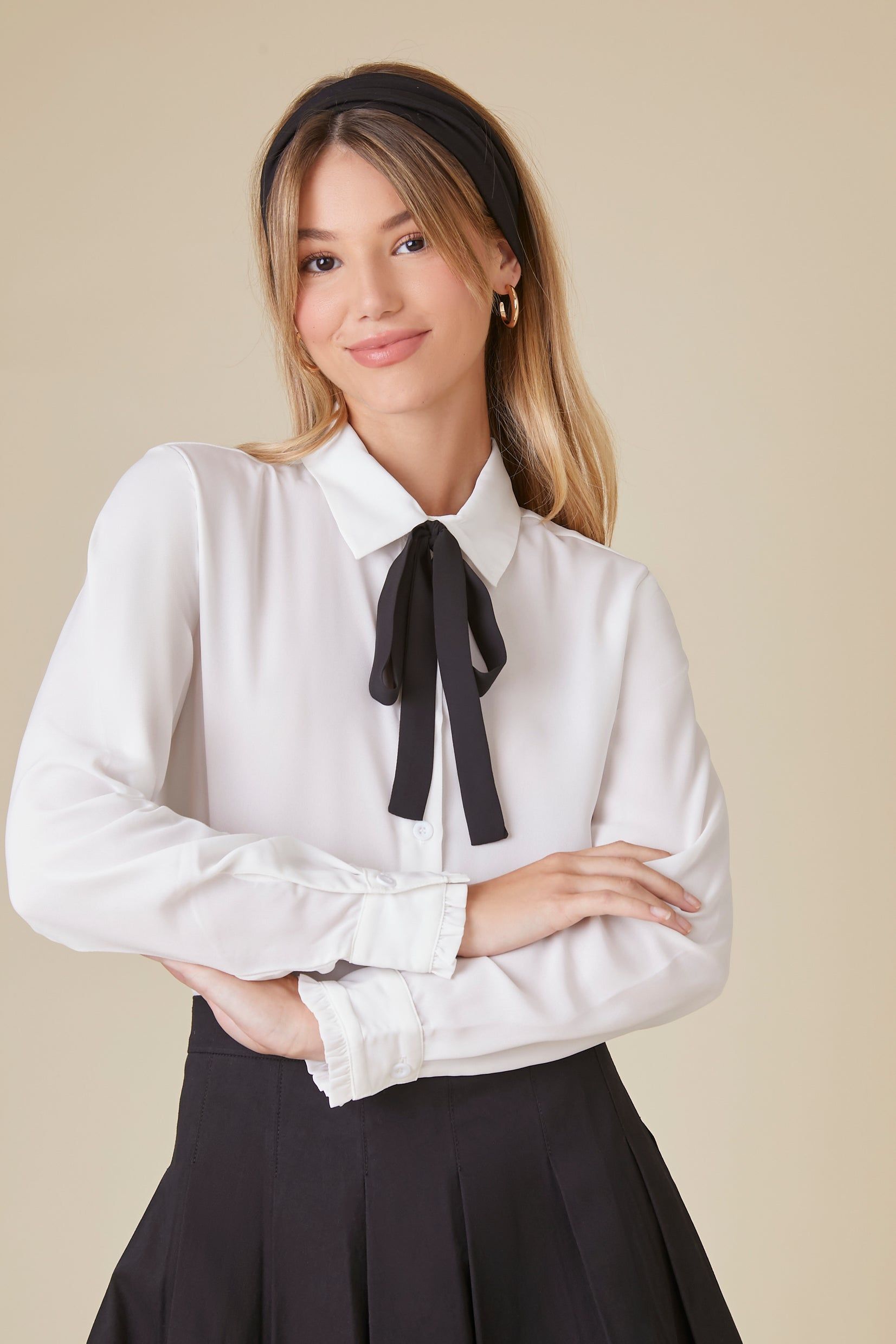 Chiffon Collared Bow Top sold by Urban Planet