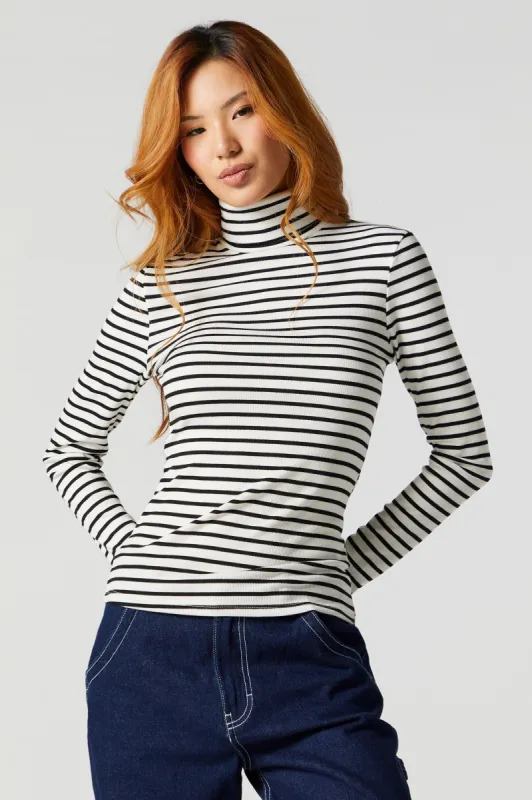 Striped Ribbed Turtleneck Long Sleeve Top sold by Urban Planet