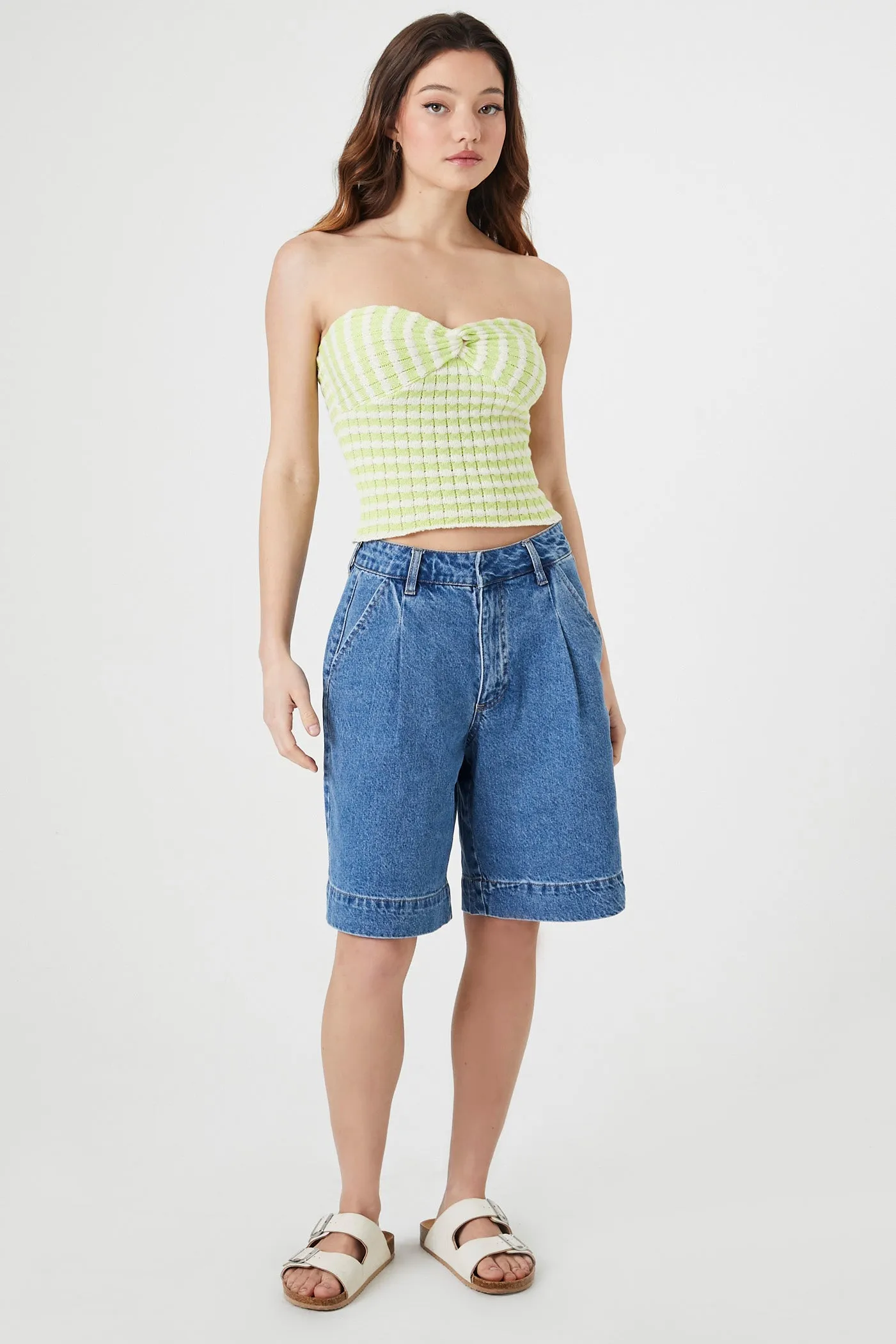 Haut tubulaire en tricot gaufré torsadé devant avec décolleté en coeur sold by Urban Planet product image thumbnail 3