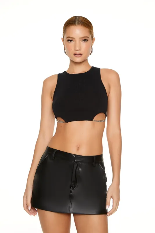 Rhinestone Chain Hem Knit Crop Top sold by Urban Planet