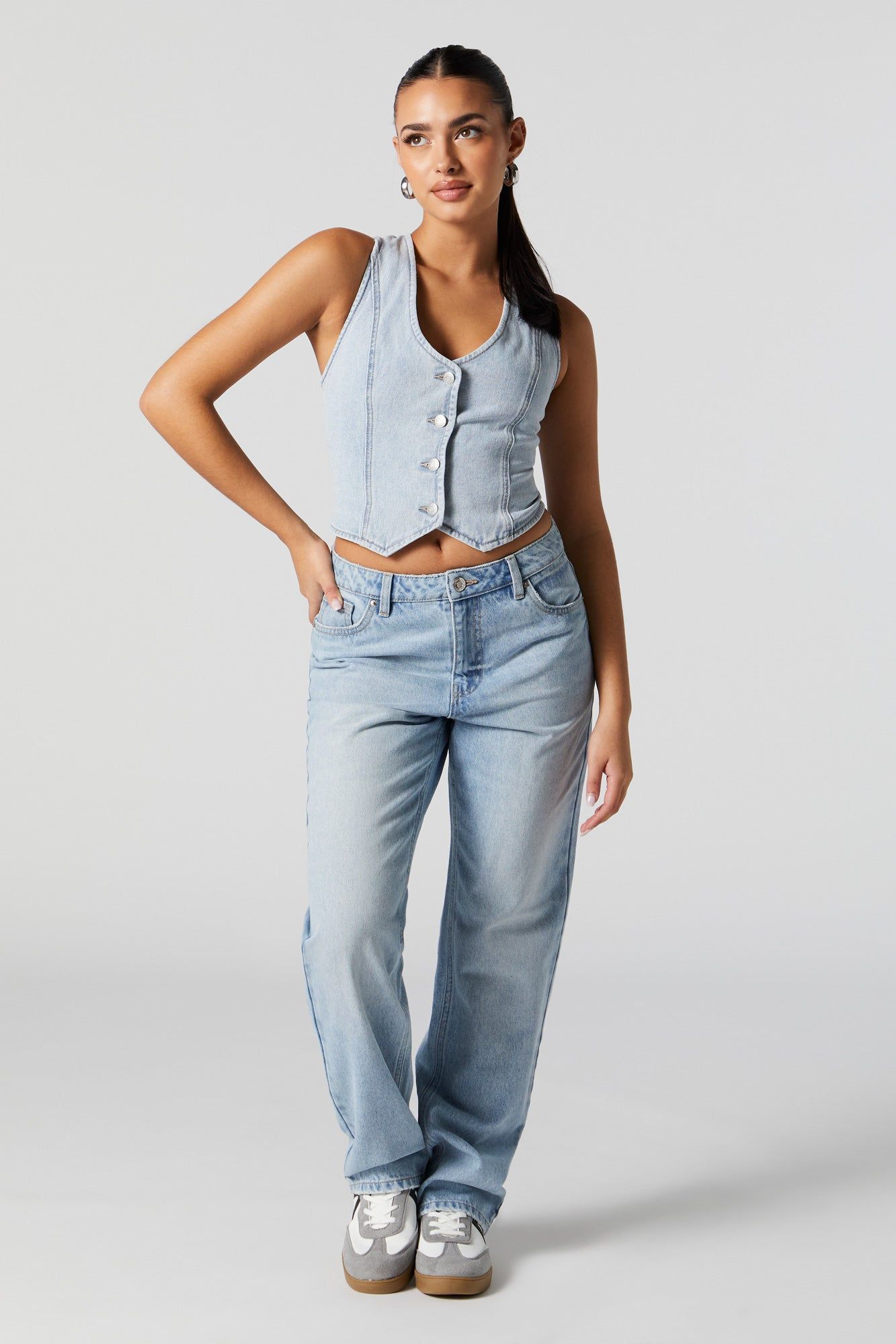 Medium Wash High Rise Straight Leg Jean sold by Urban Planet