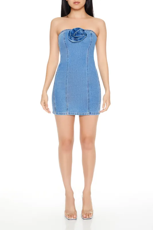 Denim Rosette Mini Tube Dress sold by Urban Planet