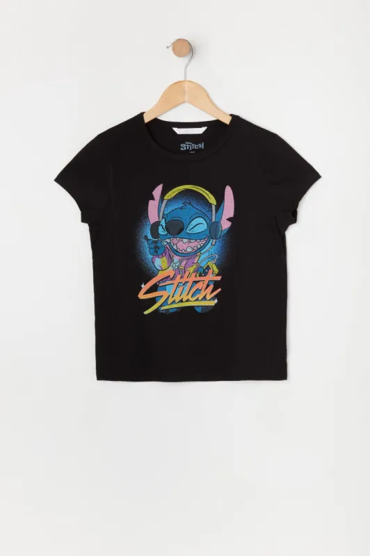 Girls Black Stitch Graphic T-Shirt sold by Urban Planet