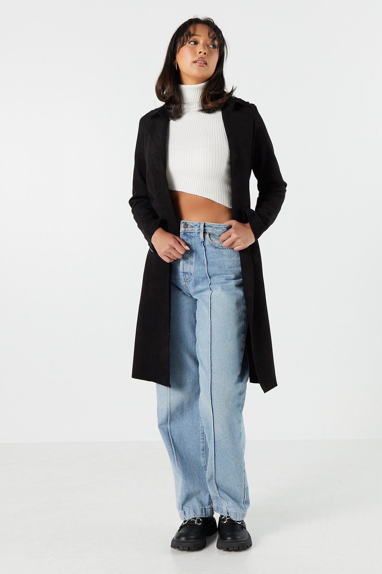 Faux-Suede Trench Coat sold by Urban Planet