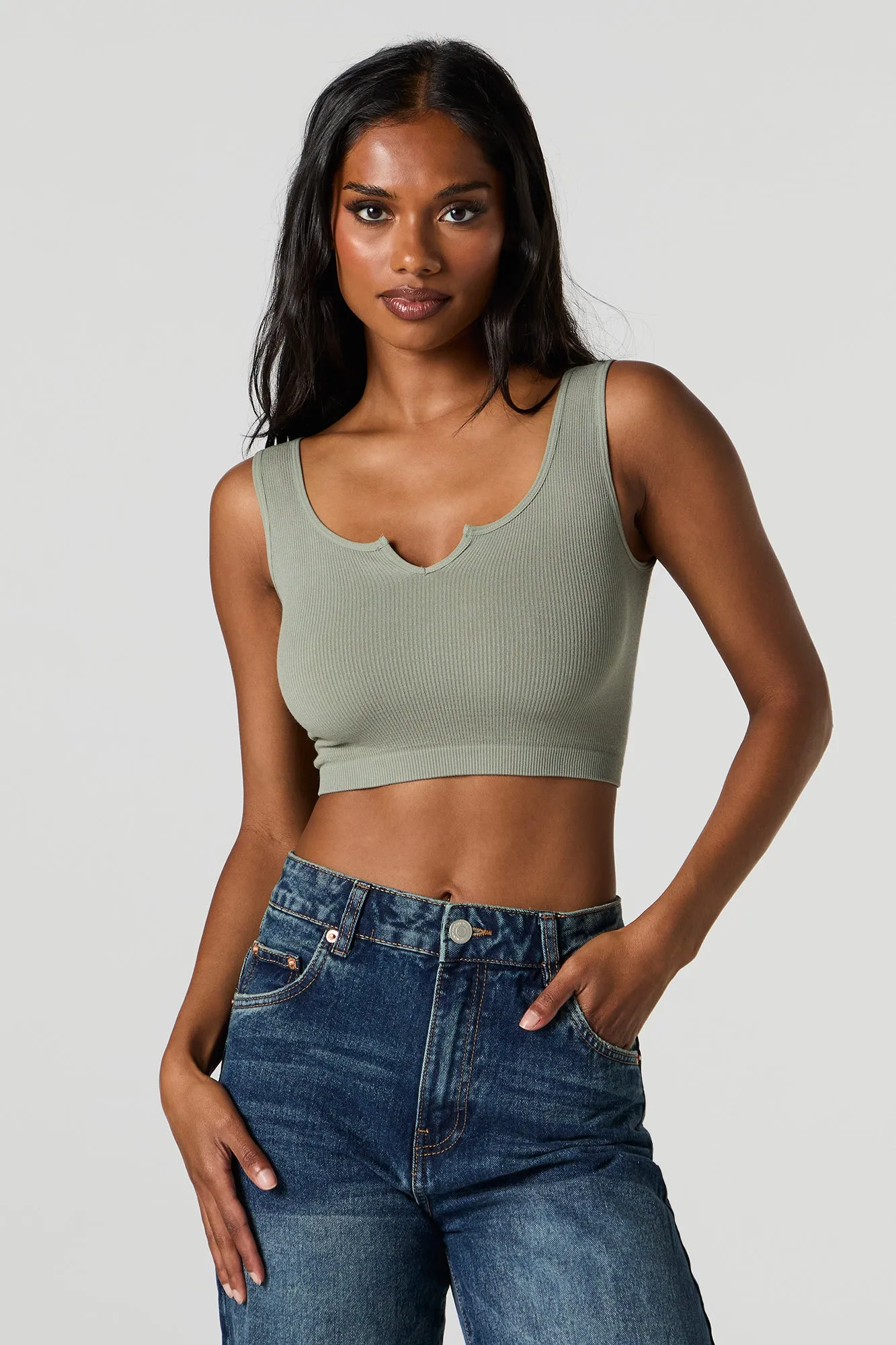 Seamless Scoop Neck Notch Cropped Tank sold by Urban Planet