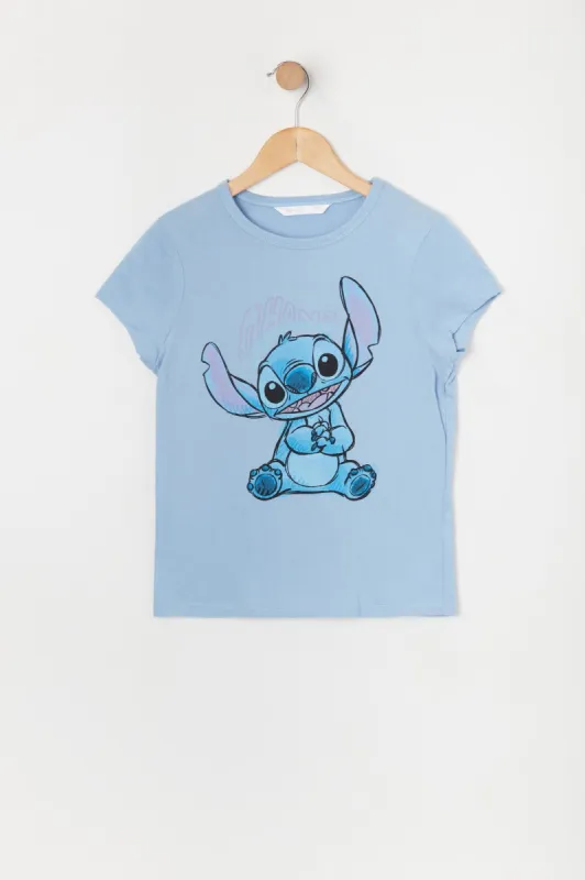 Girls Blue Stitch Graphic T-Shirt sold by Urban Planet