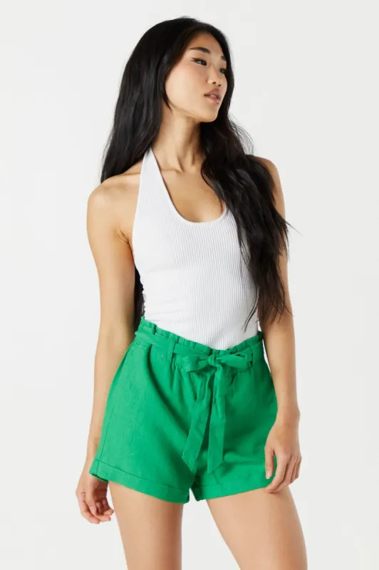 Linen Belted Paperbag Short sold by Urban Planet