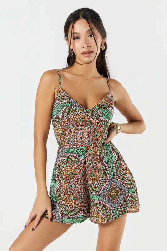 Tribal Print Cowl Neck Mini Romper made by Urban Planet