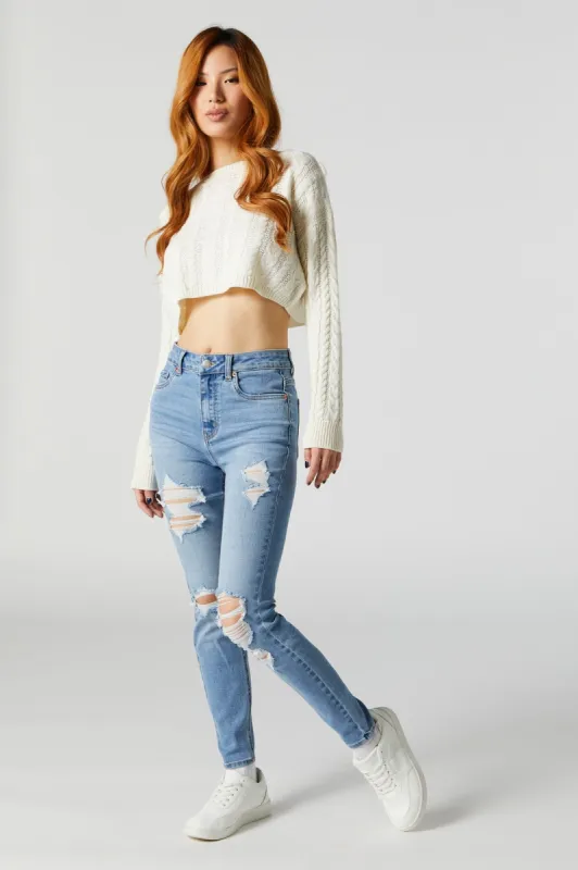 Miami Medium Wash Distressed High Rise Jean sold by Urban Planet