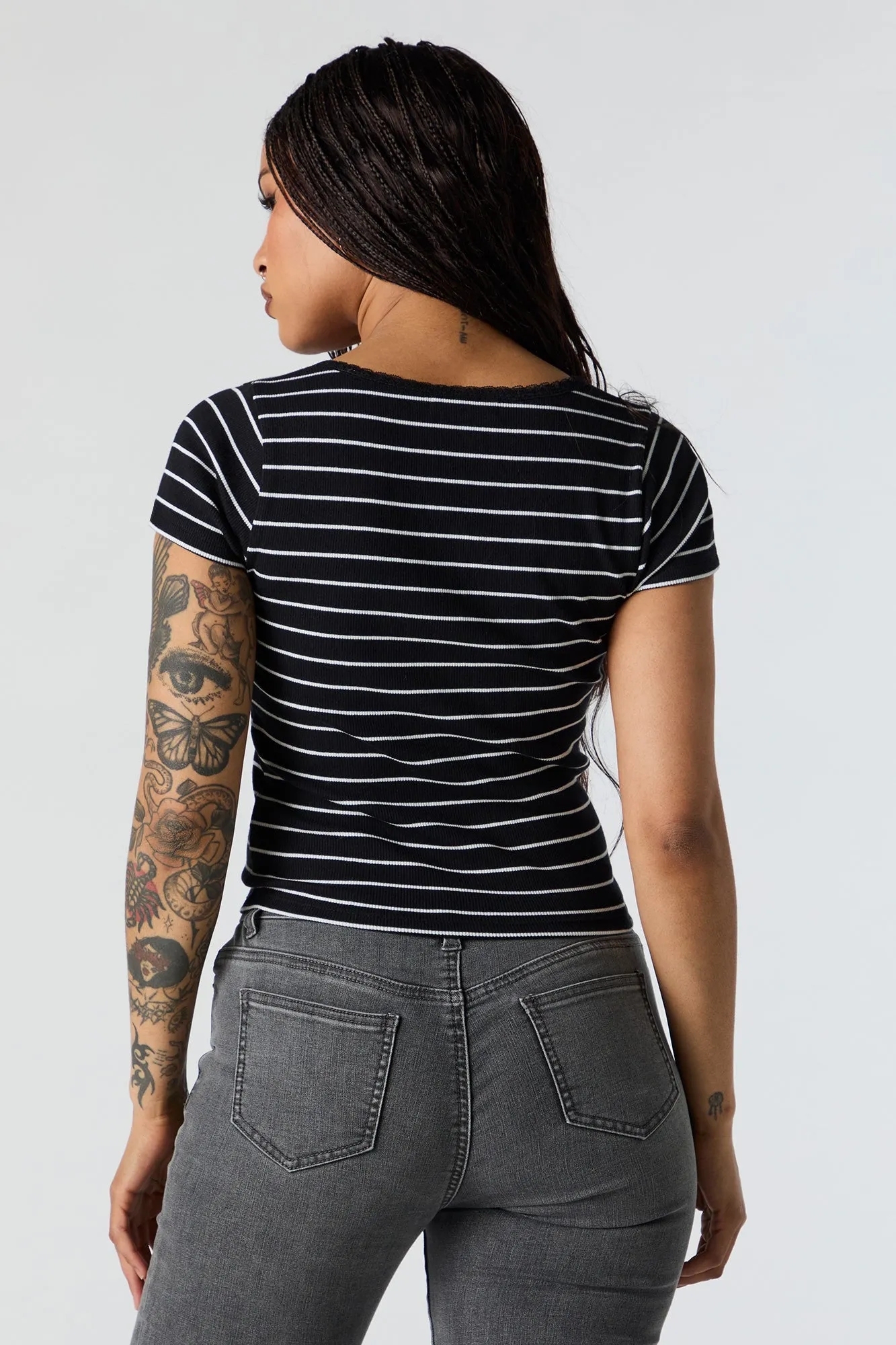 T-shirt côtelé rayé avec liséré à boucle sold by Urban Planet product image thumbnail 2