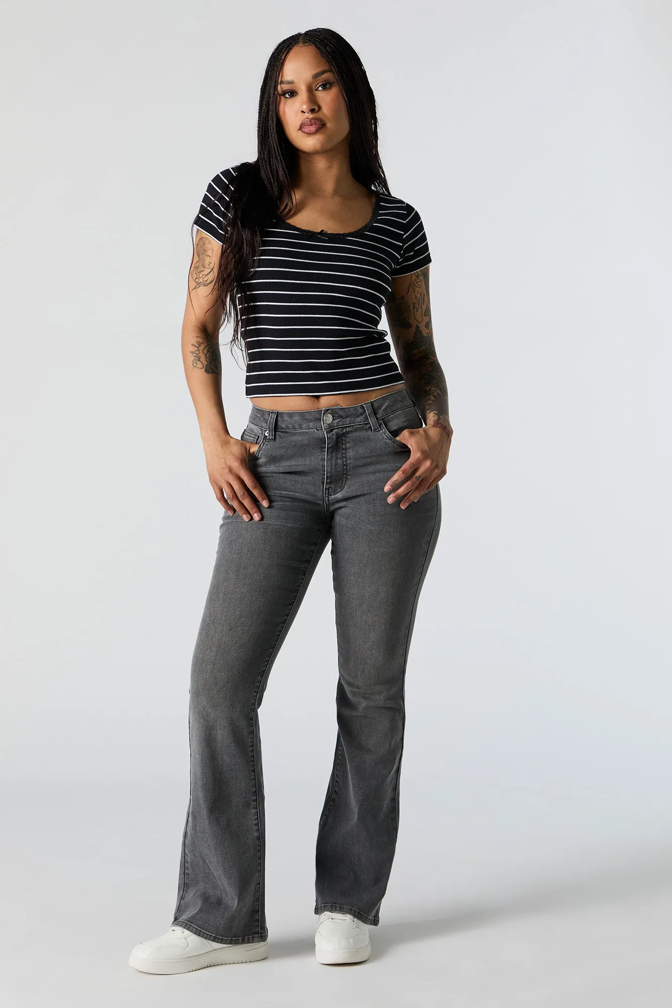 T-shirt côtelé rayé avec liséré à boucle sold by Urban Planet product image thumbnail 3