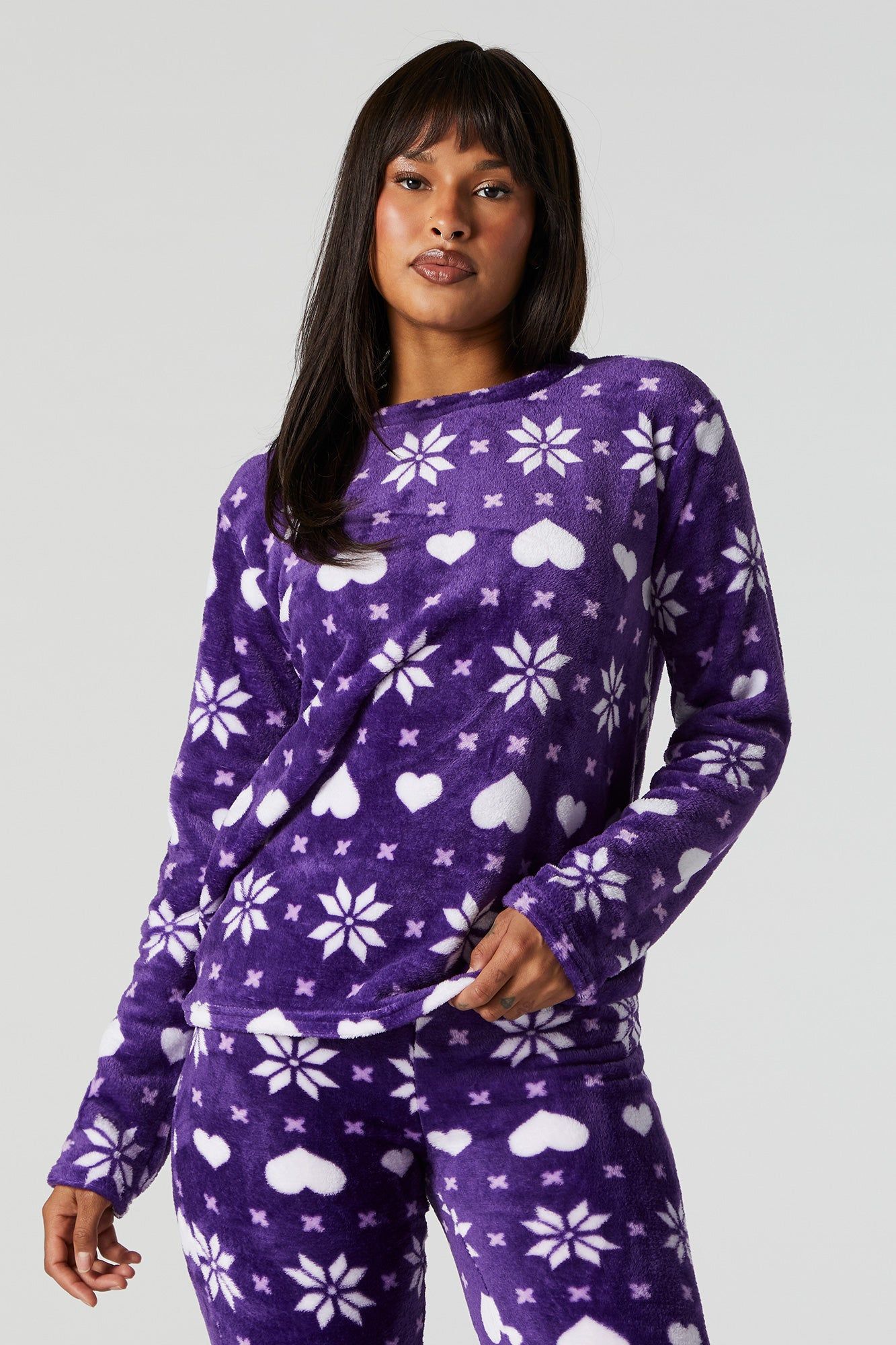 Plush Purple Fairisle 3 Piece Pajama Set sold by Urban Planet product image thumbnail 3