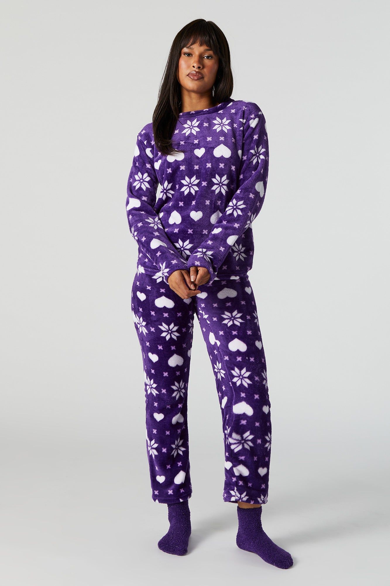 Plush Purple Fairisle 3 Piece Pajama Set sold by Urban Planet