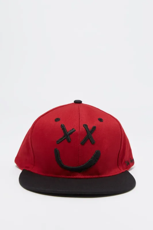 Two Tone Smiley Embroidered Snapback Hat sold by Urban Planet