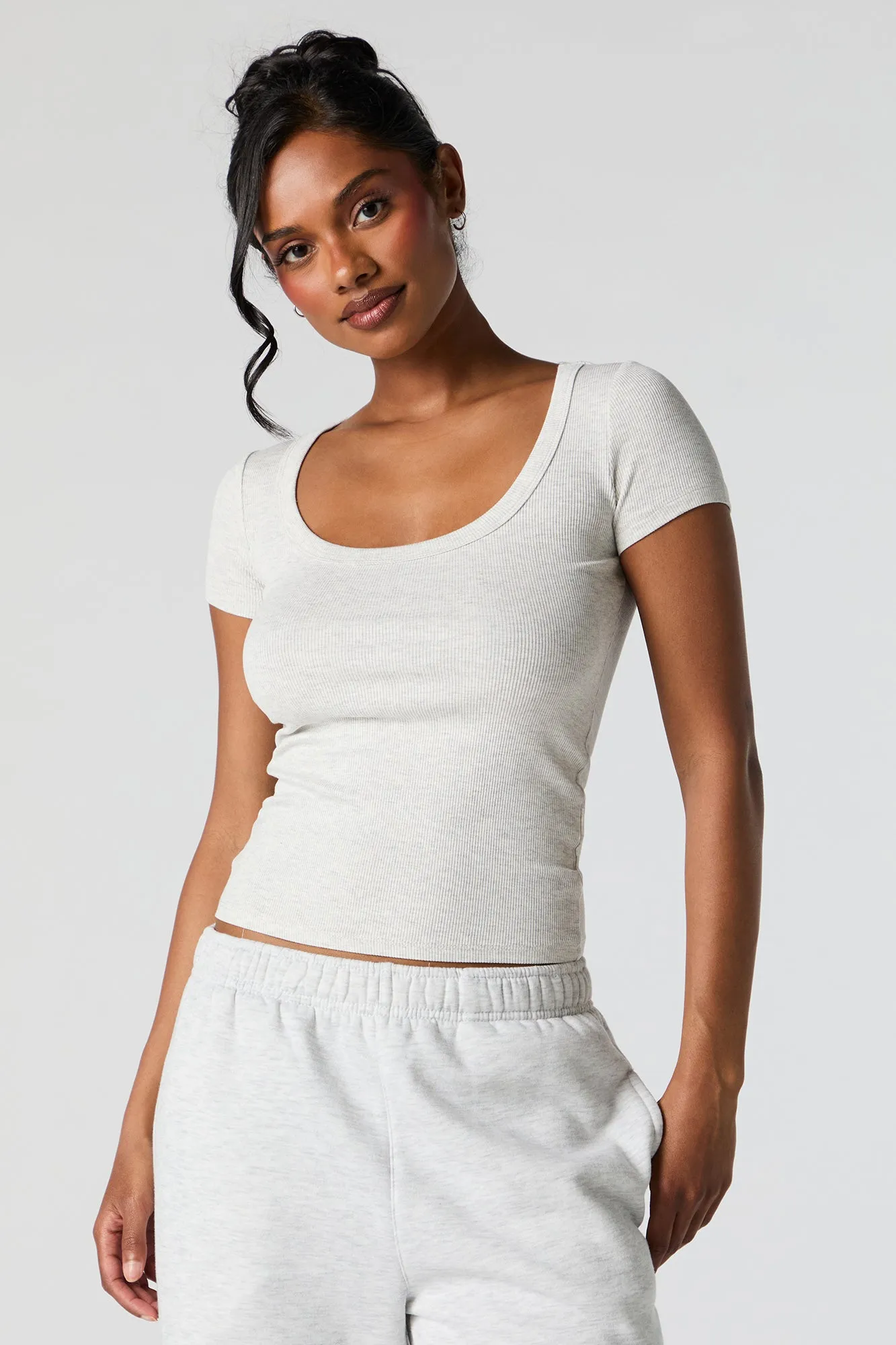 T-shirt côtelé à encolure dégagée sold by Urban Planet product image thumbnail 4