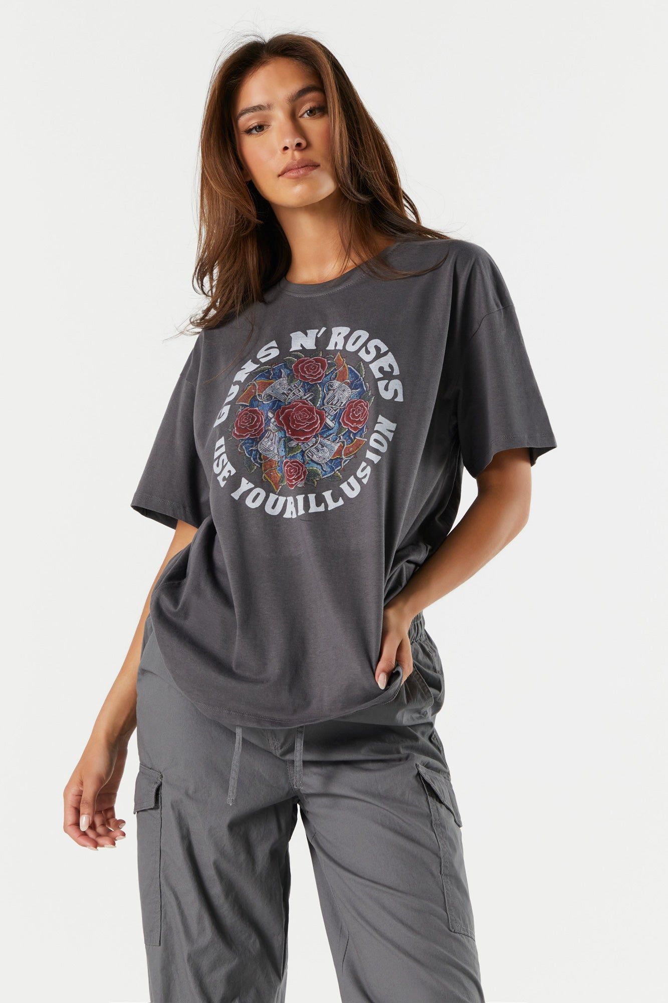Gray Guns N Roses Graphic Boyfriend T-Shirt sold by Urban Planet