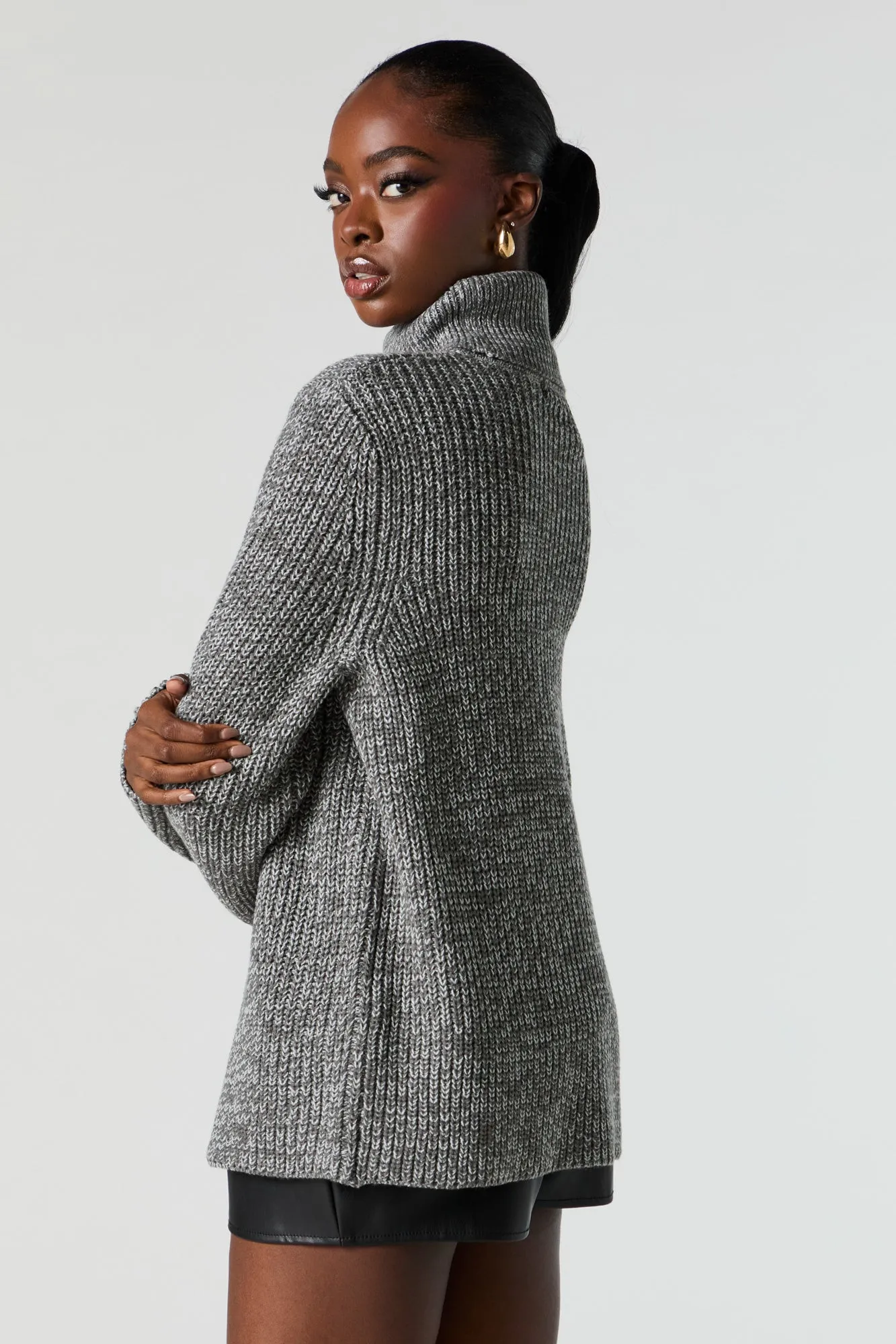Ribbed Knit Turtleneck Tunic Sweater sold by Urban Planet product image thumbnail 5