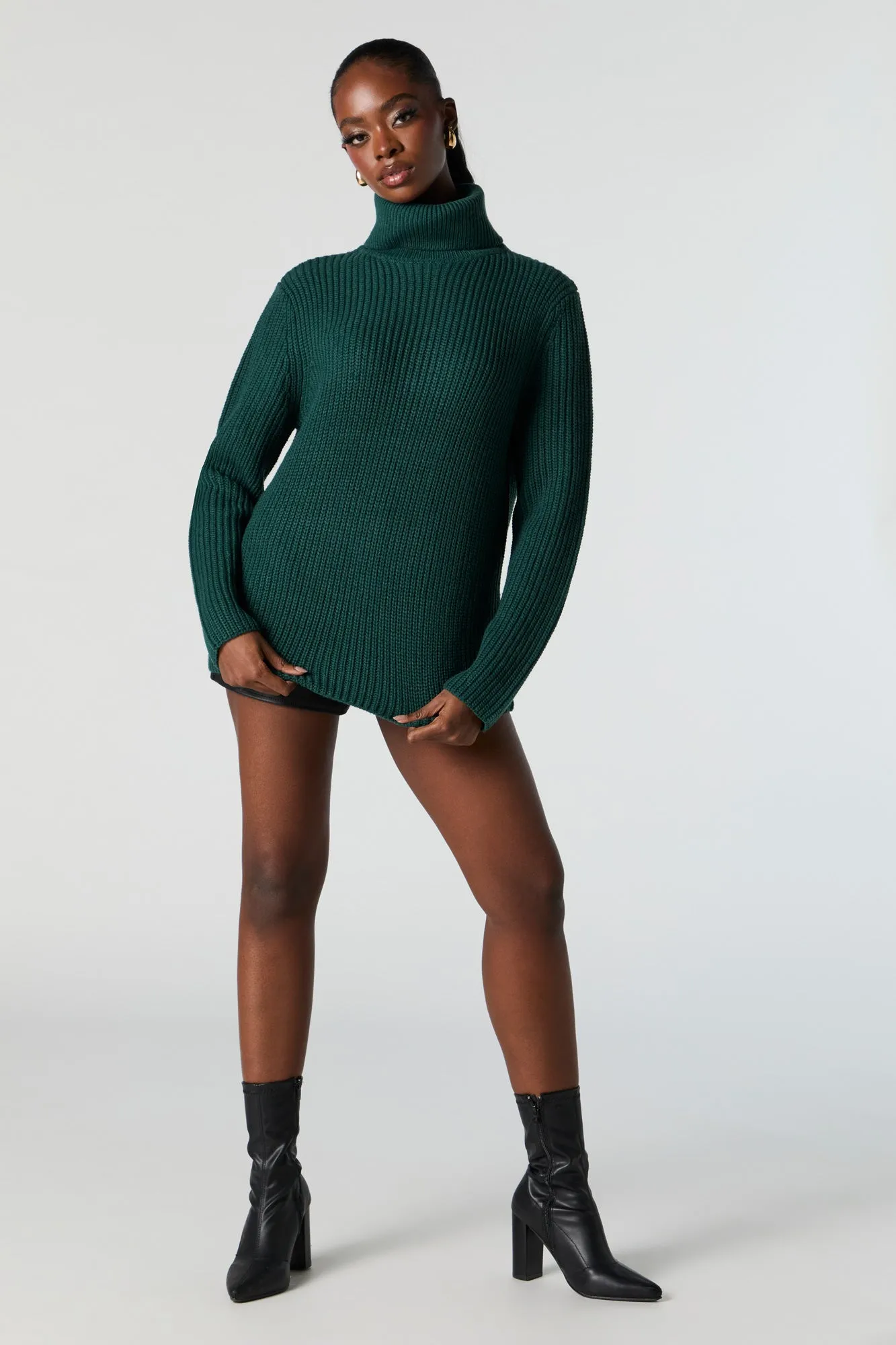 Ribbed Knit Turtleneck Tunic Sweater sold by Urban Planet product image thumbnail 3