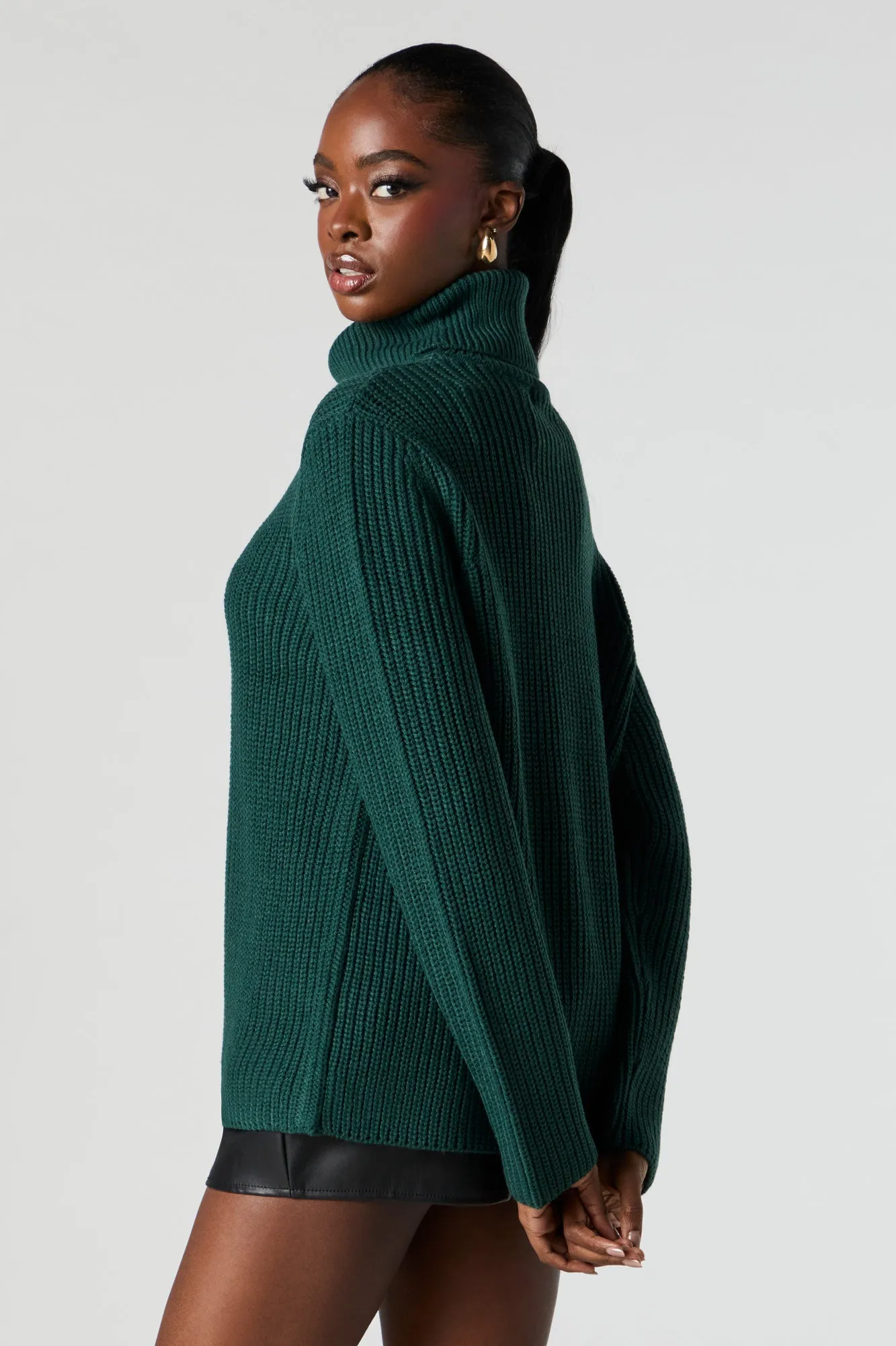 Ribbed Knit Turtleneck Tunic Sweater sold by Urban Planet product image thumbnail 2