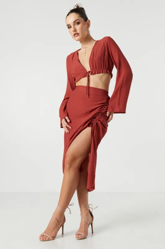 Ruched Slit Midi Skirt sold by Urban Planet