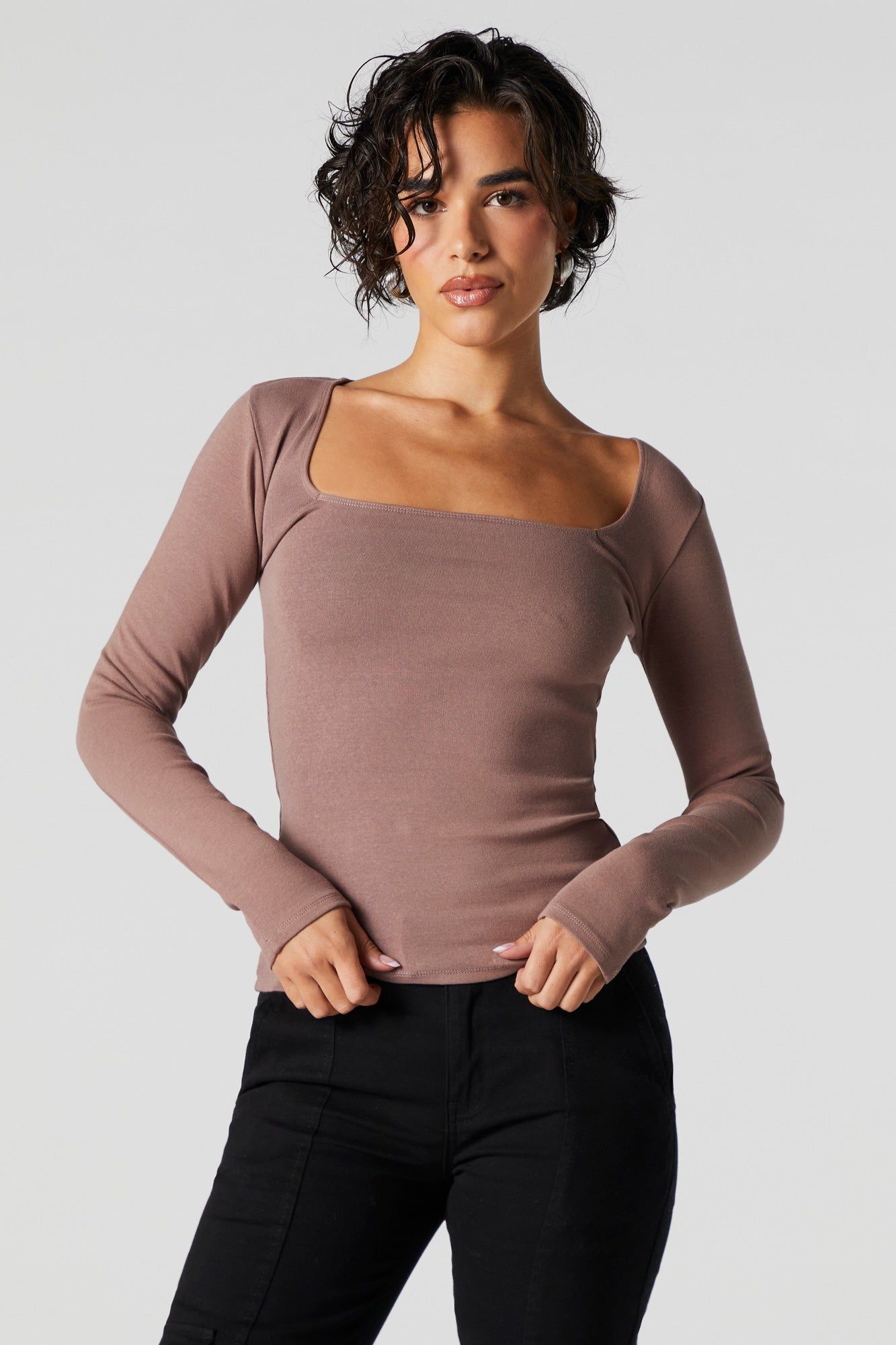 Square Neck Long Sleeve Top sold by Urban Planet
