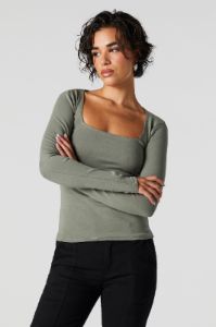Square Neck Long Sleeve Top sold by Urban Planet