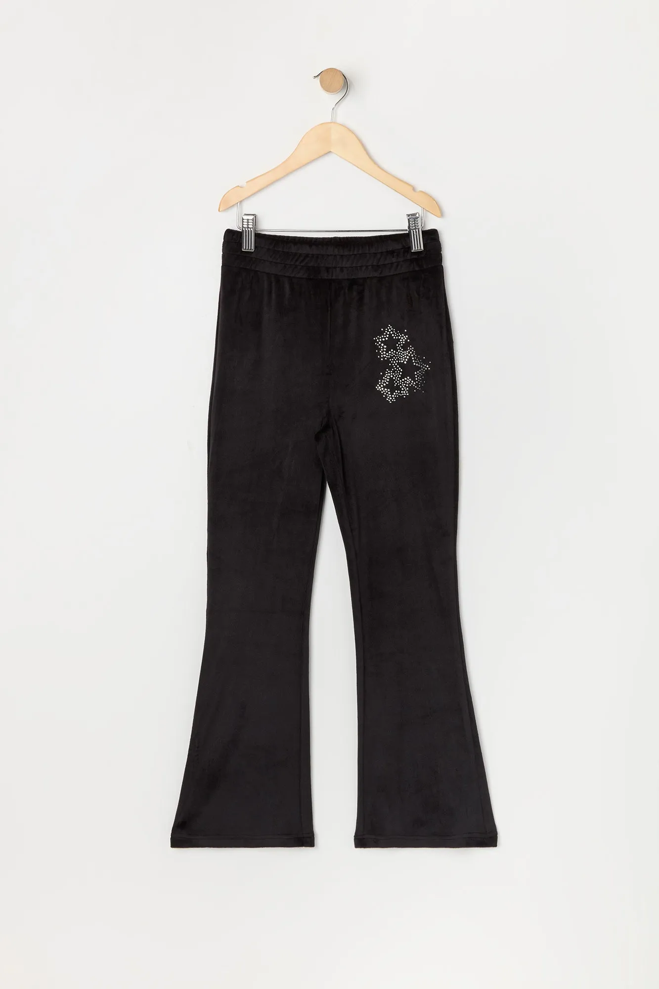 Pantalon à jambe évasée en velours à imprimé Étoile avec pierres du Rhin pour fille sold by Urban Planet